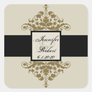 Ivory Black and Gold Damask Wedding Envelope Seal