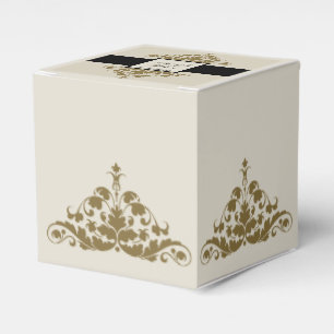 Ivory Black and Gold Damask Wedding Favour Box