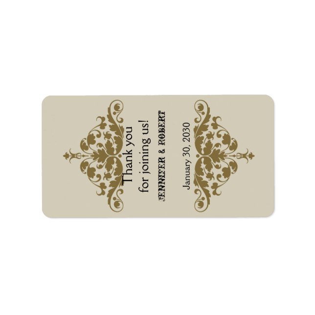 Ivory Black and Gold Damask Wedding Lip Balm Label (Front)