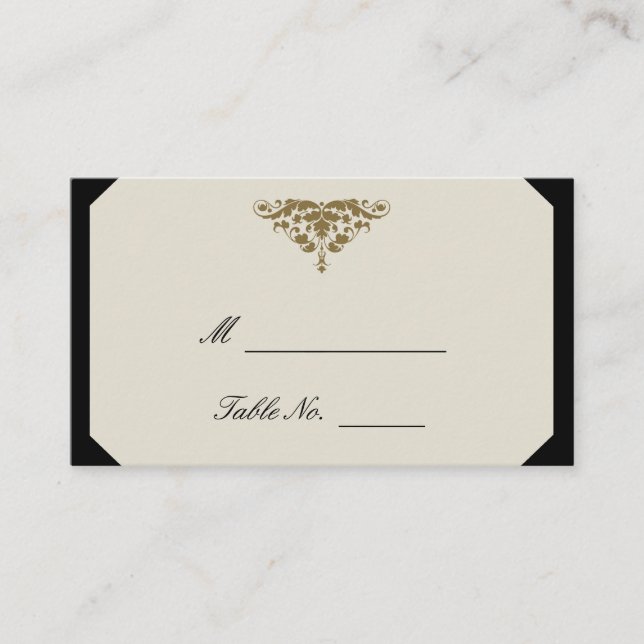 Ivory Black and Gold Damask Wedding Place Cards (Front)