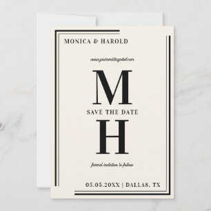 Ivory & Black Big Bold Monogram Stylish Elegant Save The Date