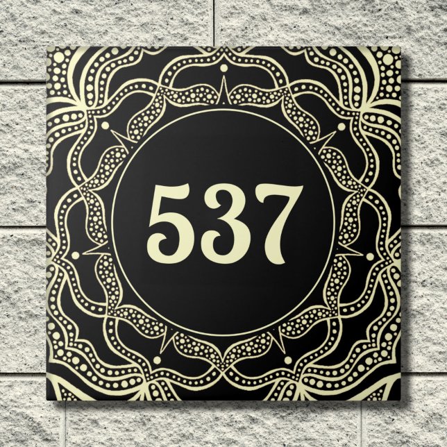  Ivory & Black Boho Decorative House Number Plaque Tile (Creator Uploaded)