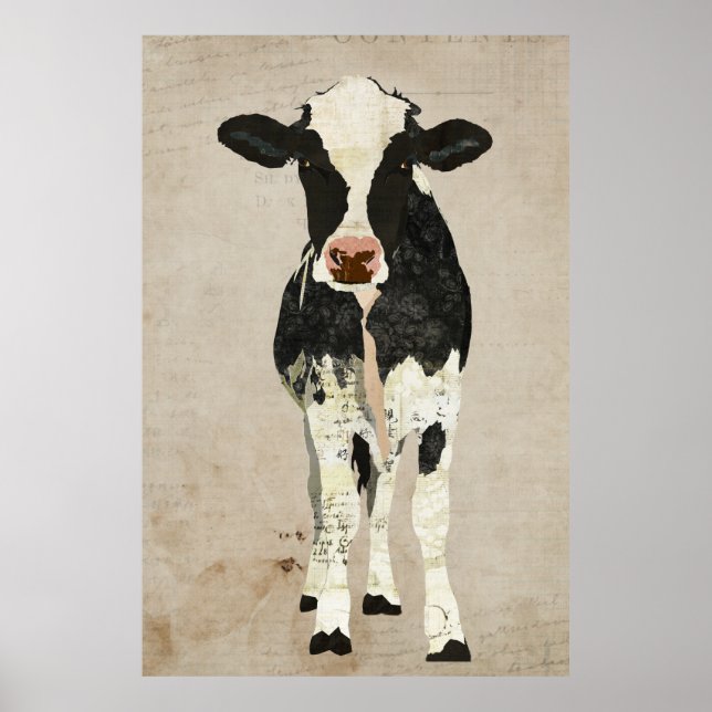 Ivory & Black Cow Art Poster (Front)