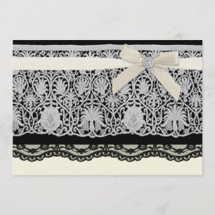 Ivory Black Elegant Lace Wedding Invitation