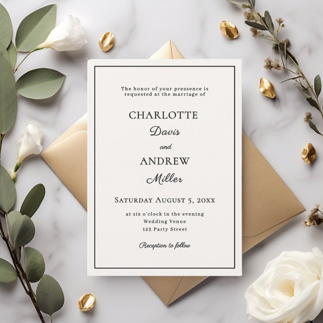 Ivory black elegant minimalist wedding invitation (Creator Uploaded)