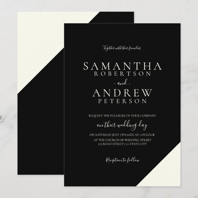 Ivory black elegant simple typography wedding invitation (Front/Back)