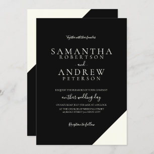 Ivory black elegant simple typography wedding invitation