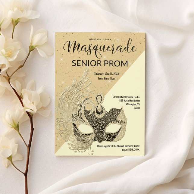 Ivory Black Gold Sparkle Glitter Masquerade Prom Invitation (Ivory Black Gold Sparkle Glitter Masquerade Prom)