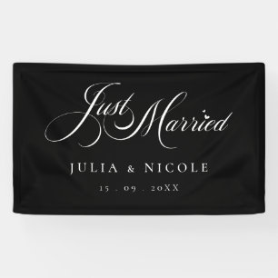 Ivory Black Just Married Wedding Car Banner Sign