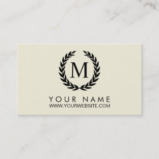 Ivory & Black Laurel Wreath Monogram Business Card