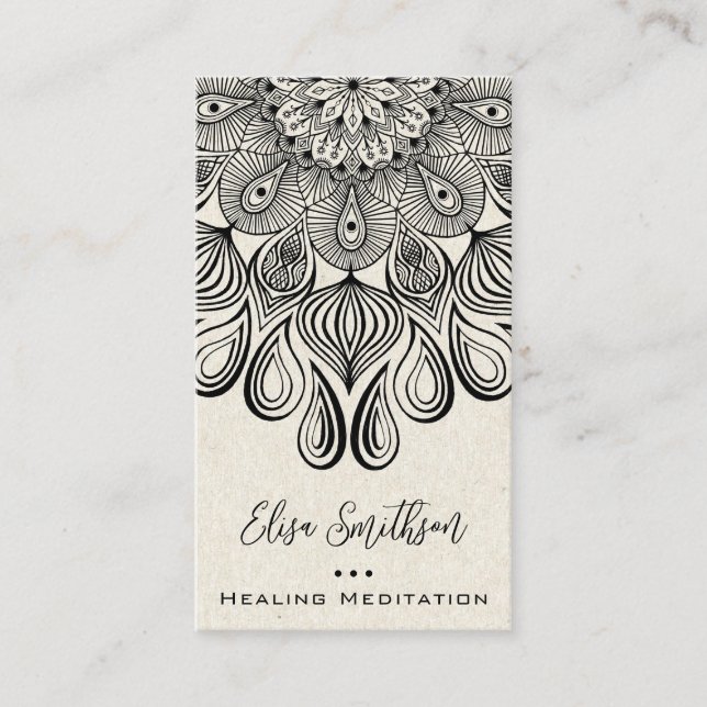  Ivory Black Mandala Yoga Reiki Healing Meditation Business Card (Front)