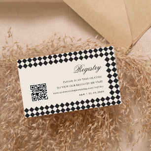 Ivory Black Vintage Check Wedding QR Code Registry Enclosure Card