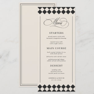 Ivory Black Vintage Old Money Preppy Check Wedding Menu