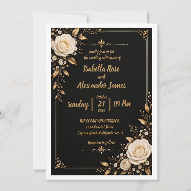 Ivory black Wedding Invitation (Front)