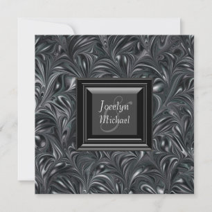 Ivory Black White Marbled Wedding Invitations