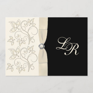 Ivory, Black with Pearl Love Knot Invite