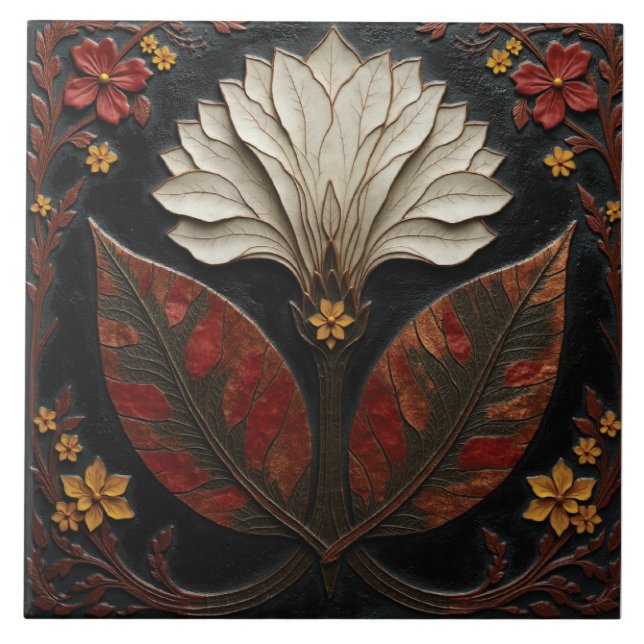 Ivory Bloom at Midnight Tile (Front)