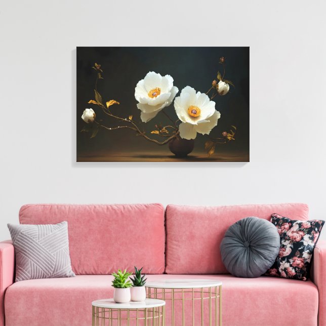 Ivory Bloom Elegance Canvas Print (Insitu(LivingRoom))
