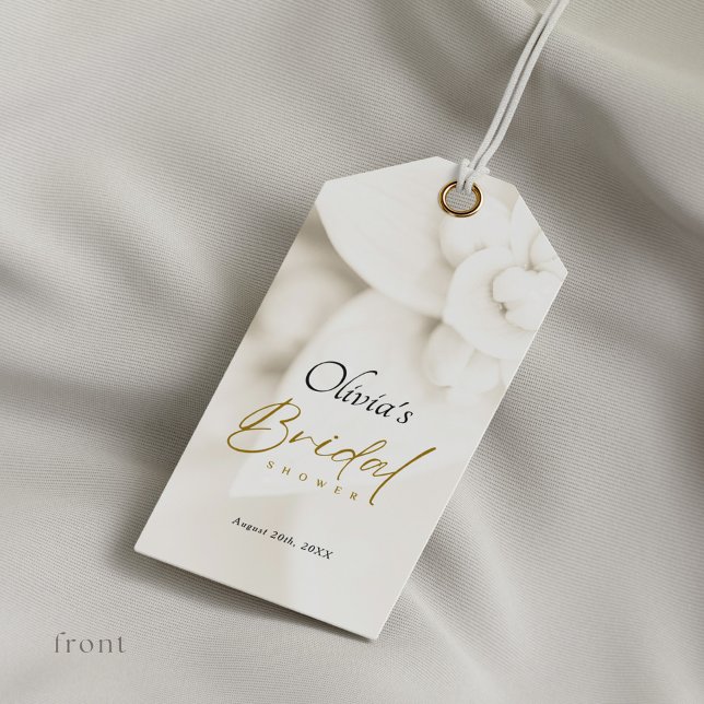 Ivory Bloom & Elegant Gold Script Bridal Shower Gift Tags (Creator Uploaded)