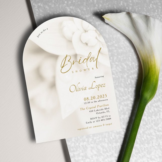 Ivory Bloom & Elegant Gold Script Bridal Shower  Invitation (Creator Uploaded)
