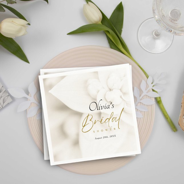 Ivory Bloom & Elegant Gold Script Bridal Shower Napkin (Creator Uploaded)