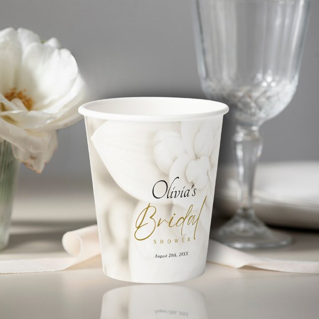 Ivory Bloom & Elegant Gold Script Bridal Shower Paper Cups (Creator Uploaded)