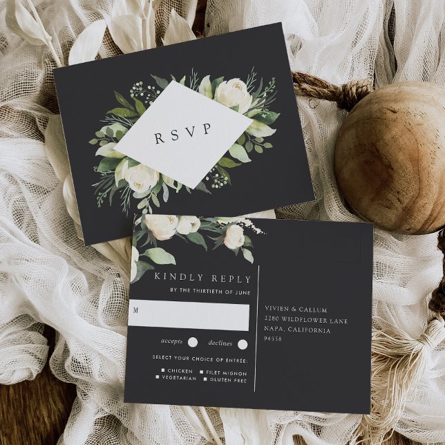 Ivory Bloom Floral Wedding Meal Choice RSVP Postcard (Creator Uploaded)