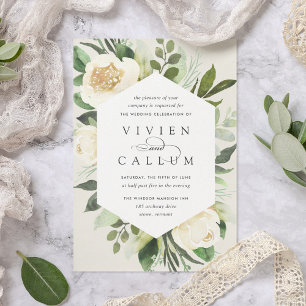 Ivory Bloom Geometric Floral Frame Wedding Invitation