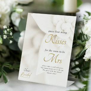 Ivory Bloom Gold Script Bridal Shower Kisses Game Pedestal Sign