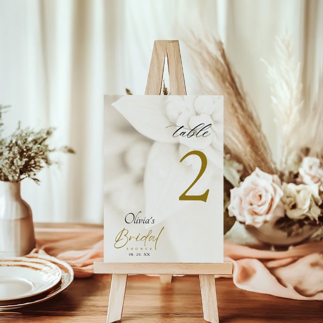 Ivory Bloom & Gold Script Bridal Shower Table Number (Creator Uploaded)