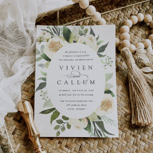 Ivory Bloom Oval Frame Watercolor Floral Wedding Invitation