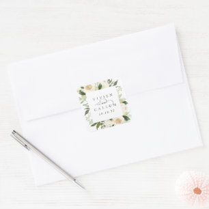 Ivory Bloom Personalised Floral Frame Wedding Square Sticker