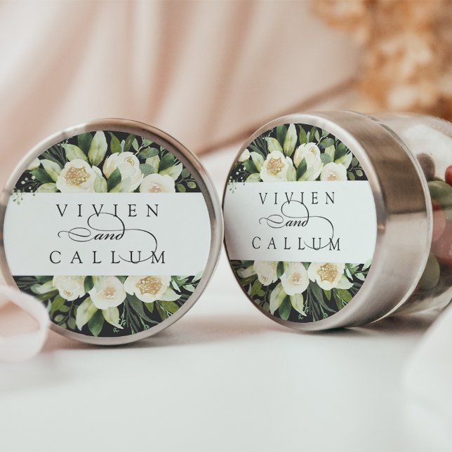 Ivory Bloom | Personalised Floral Wedding Classic Round Sticker (Creator Uploaded)