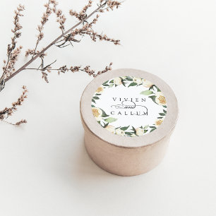 Ivory Bloom   Personalised Floral Wreath Wedding Classic Round Sticker