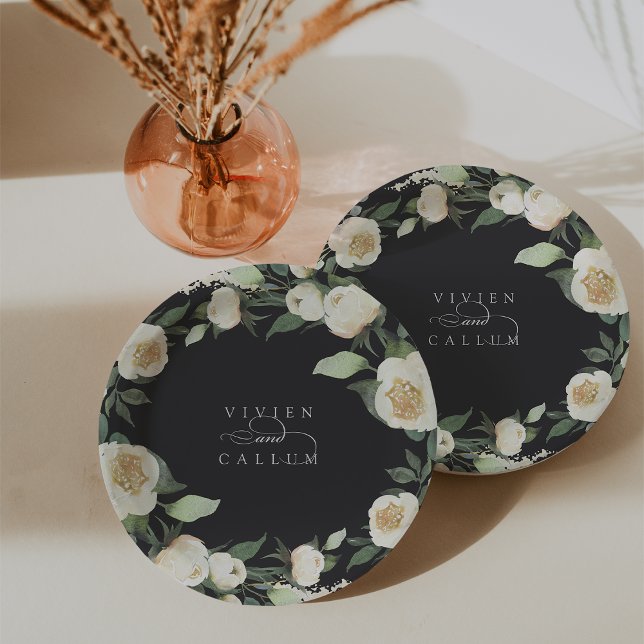 Ivory Bloom | Personalised Floral Wreath Wedding Paper Plate (Creator Uploaded)
