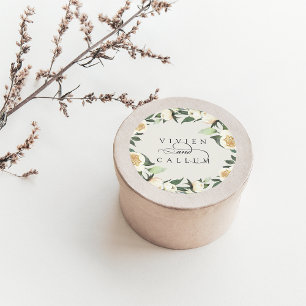Ivory Bloom Personalized Floral Wreath Wedding Classic Round Sticker