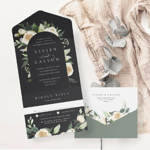 Ivory Bloom   Watercolor Floral Arch Wedding All In One Invitation