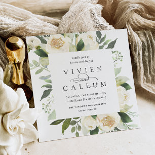 Ivory Bloom   Watercolor Floral Square Wedding Invitation