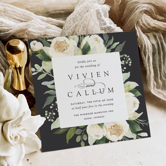 Ivory Bloom | Watercolor Floral Square Wedding Invitation (Creator Uploaded)