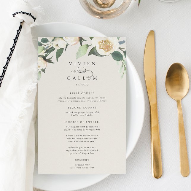 Ivory Bloom | Watercolor Floral Wedding Menu (Creator Uploaded)