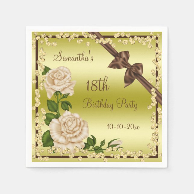 Ivory Blossom, Bows & Diamonds 18th Napkin (Front)