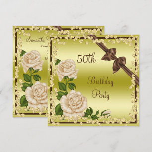 Ivory Blossom, Bows & Diamonds 50th Birthday Invitation