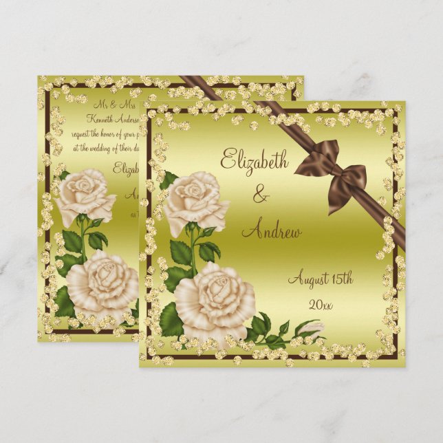 Ivory Blossom, Bows & Diamonds Wedding Invitation (Front/Back)