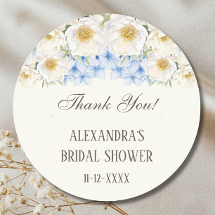 Ivory Blue Floral Garden Bridal Shower Thank You Classic Round Sticker