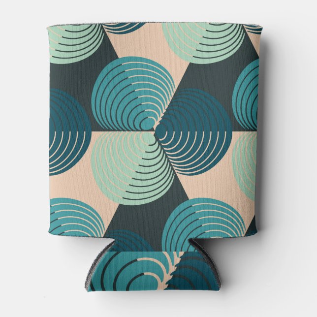 Ivory-Blue Geometric: Retro Tile Elegance. Can Cooler (Front)