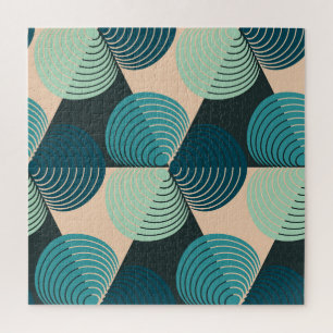 Ivory-Blue Geometric: Retro Tile Elegance. Jigsaw Puzzle