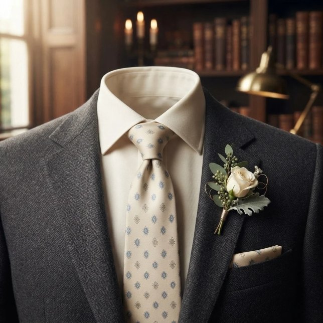 Ivory Blue Gold Foulard Neat Tie (Creator Uploaded)