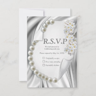 Ivory,Blue,Green Gold Silk & Pearls RSVP Card