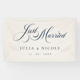 Ivory Blue Just Married Wedding Car Banner Sign