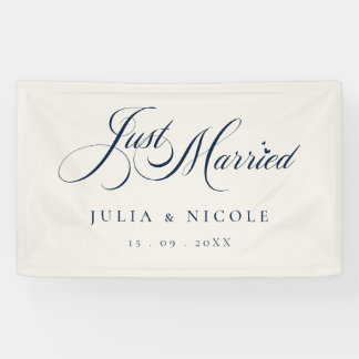 Ivory Blue Just Married Wedding Car Banner Sign